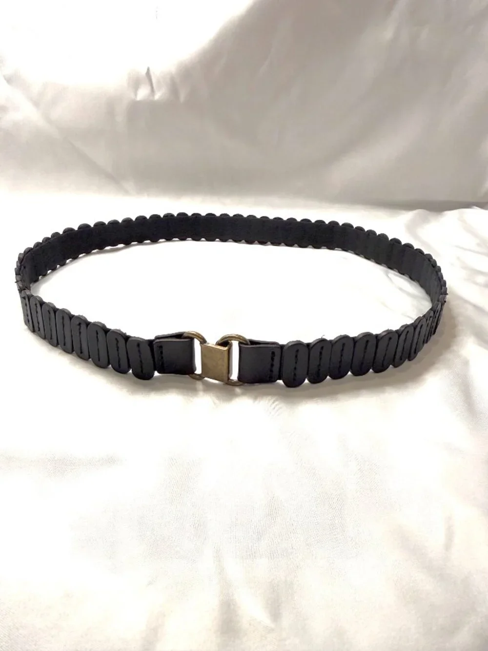 Anthropologie The Tabitha Stretch Belt Carbon Black Leather Scalloped Size M 30